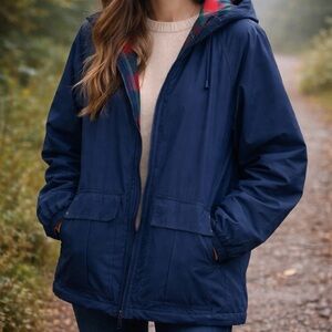 Misty Harbor Women's Blue Hooded Rain Jacket 100% cotton Lined Size Small